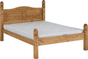 Seconique Corona 4’6” Distressed Pine Double Bed with Low Foot End – Waxed Finish