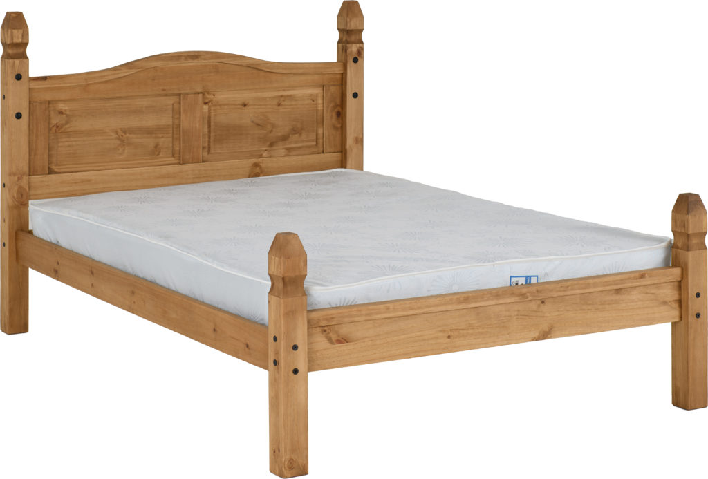 Seconique Corona 4’6” Distressed Pine Double Bed with Low Foot End – Waxed Finish