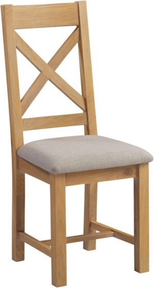 Seconique Windsor Cross Back Chair (Set of 2) – Natural Oak Frame with Oat Fabric Seat