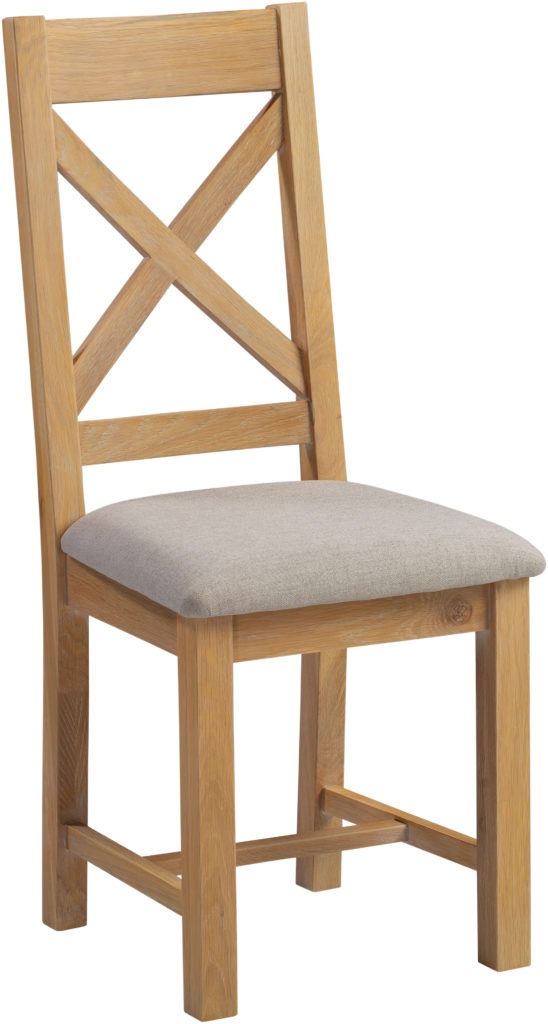 Seconique Windsor Cross Back Chair (Set of 2) – Natural Oak Frame with Oat Fabric Seat