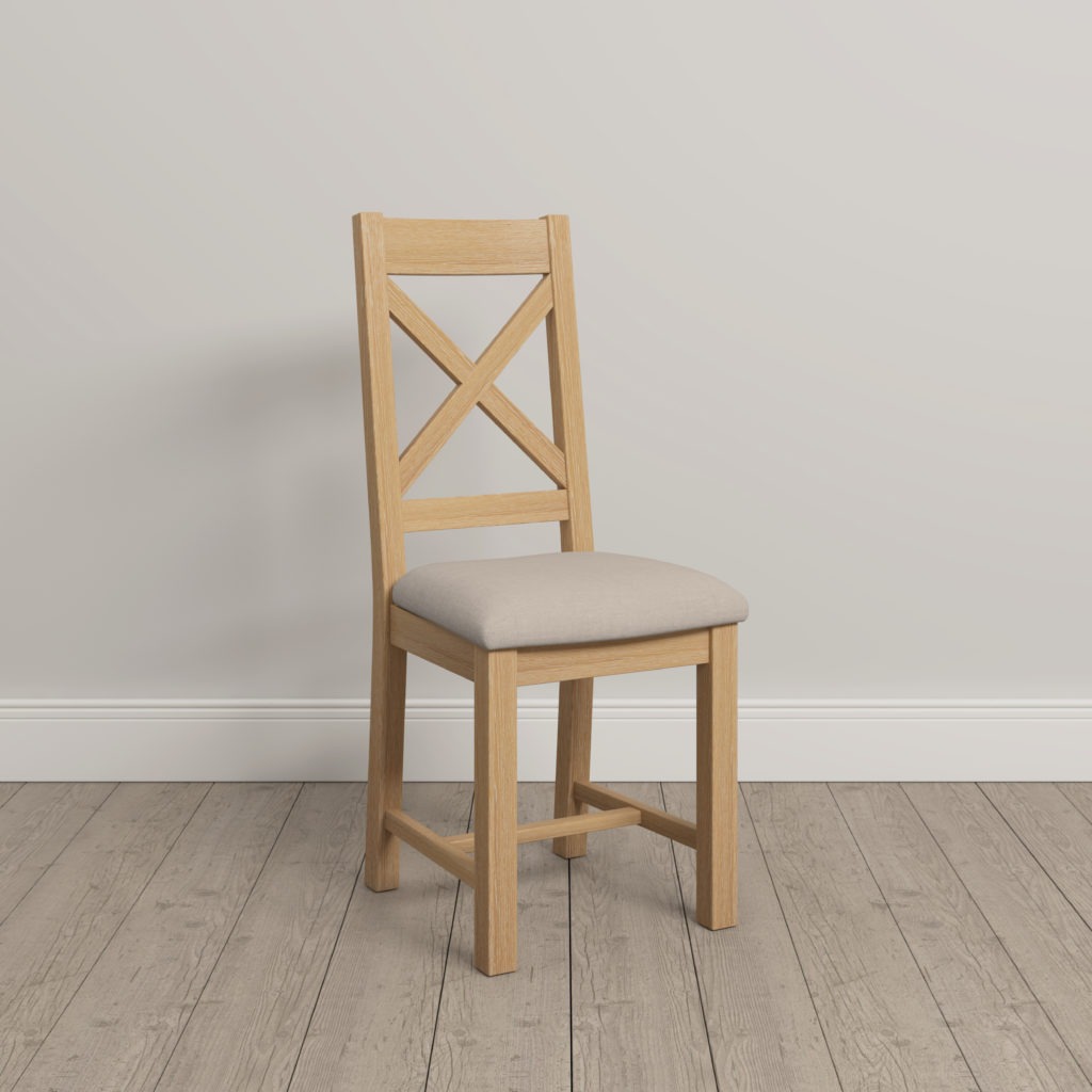 Seconique Windsor Cross Back Chair (Set of 2) – Natural Oak Frame with Oat Fabric Seat - Image 2