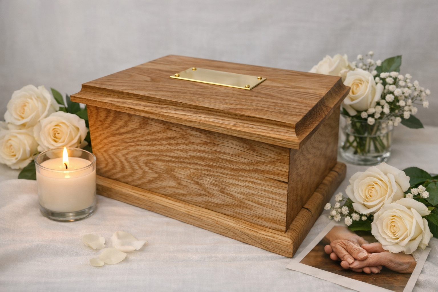 Ashes Caskets in Oak with optional Personalised Brass Plaque